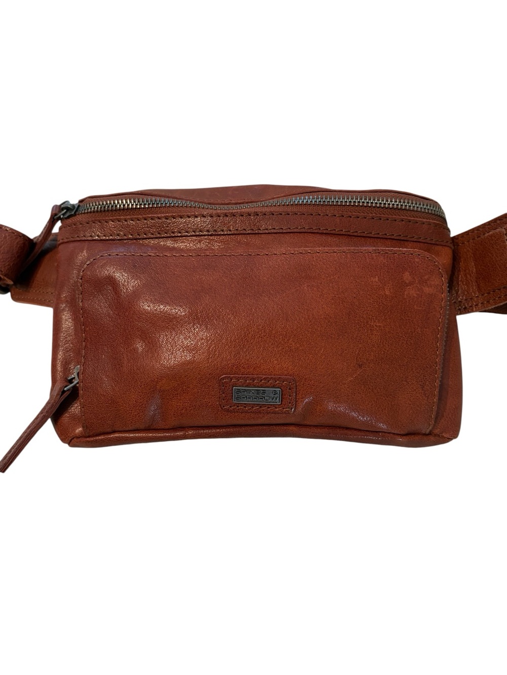 Spikes & Sparrow Rich Brown Leather Fanny Pack Thick Strap Zip Top Pocket Access